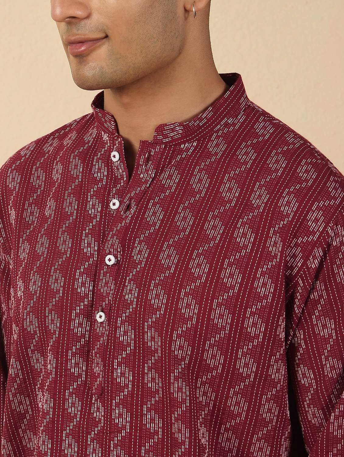 men printed mandarin neck short kurta - 22619205 -  Standard Image - 1