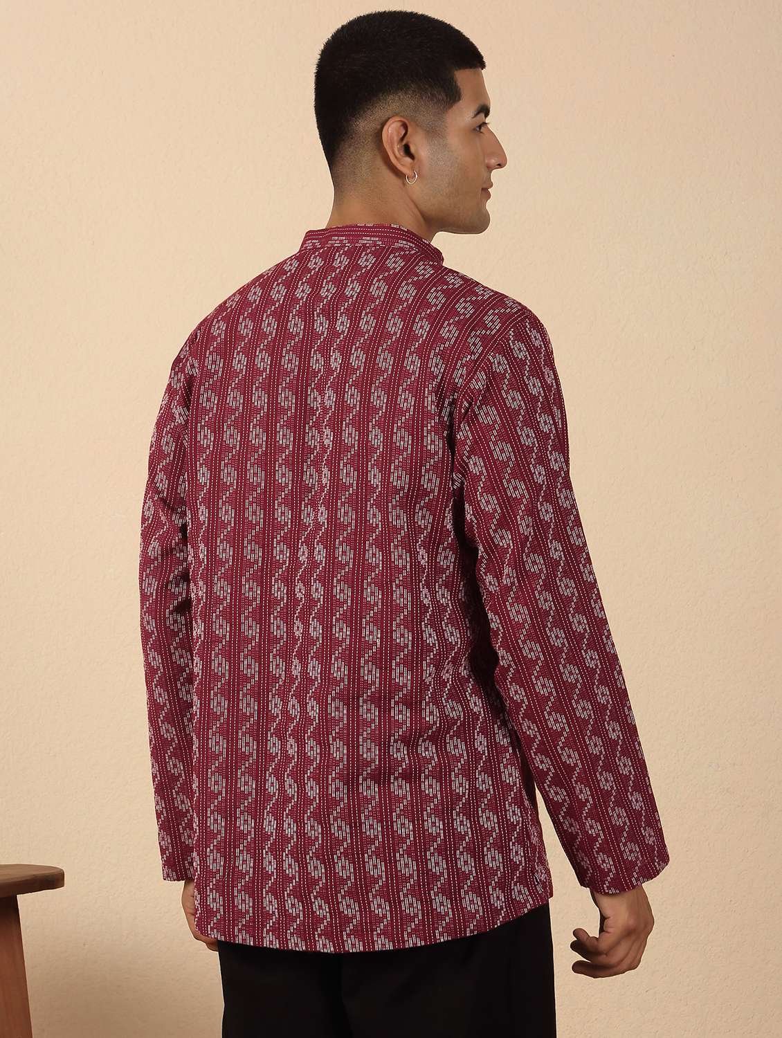 men printed mandarin neck short kurta - 22619205 -  Standard Image - 4