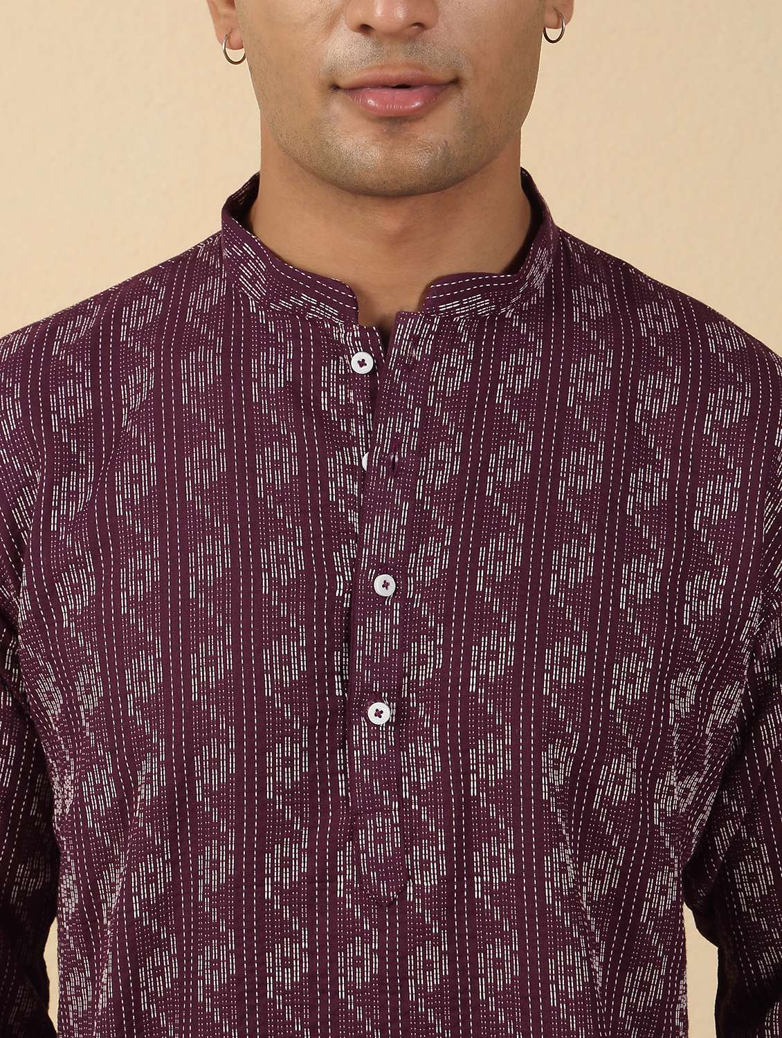 men printed mandarin neck short kurta - 22619206 -  Standard Image - 1