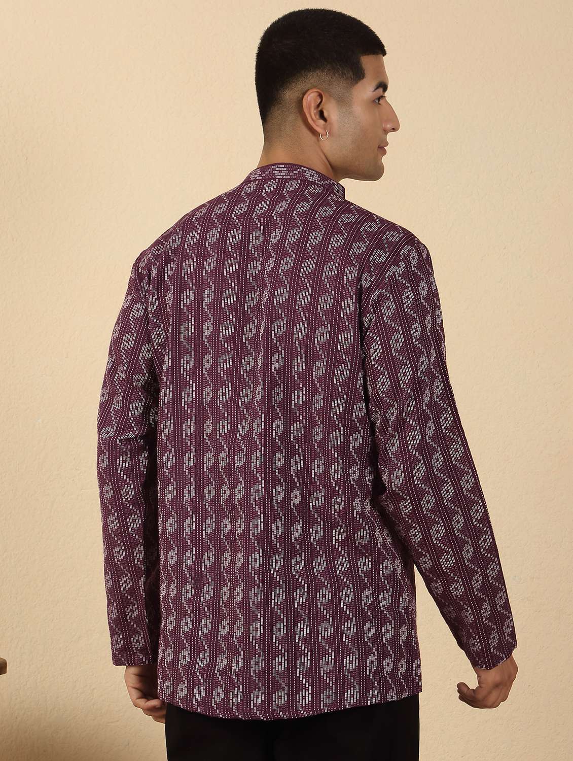 men printed mandarin neck short kurta - 22619206 -  Standard Image - 4