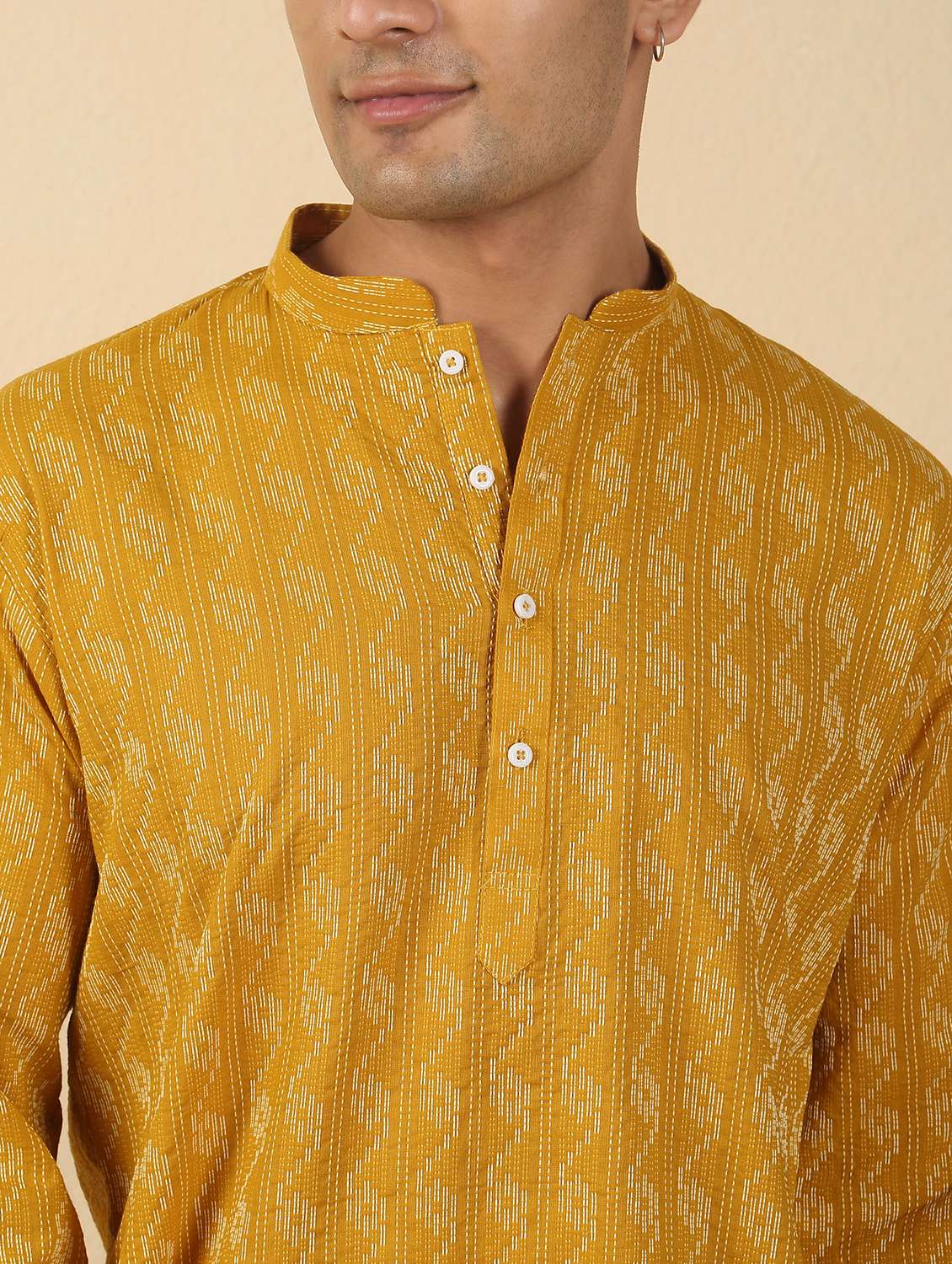 men printed mandarin neck short kurta - 22619207 -  Standard Image - 1