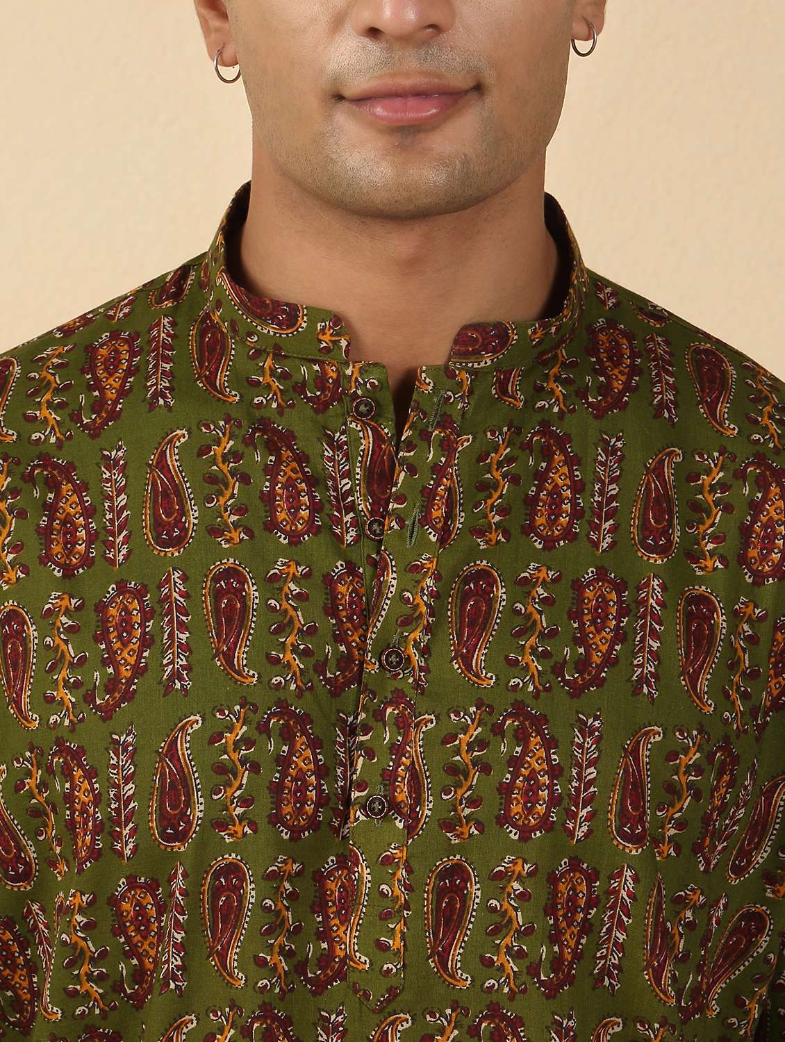 men printed mandarin neck short kurta - 22619209 -  Standard Image - 1