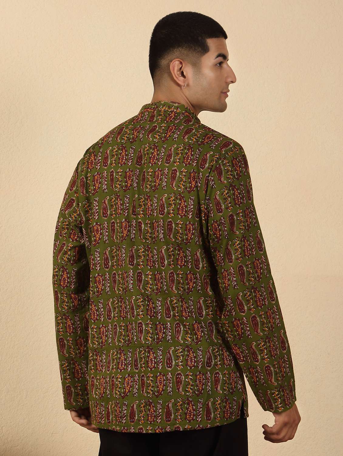 men printed mandarin neck short kurta - 22619209 -  Standard Image - 4