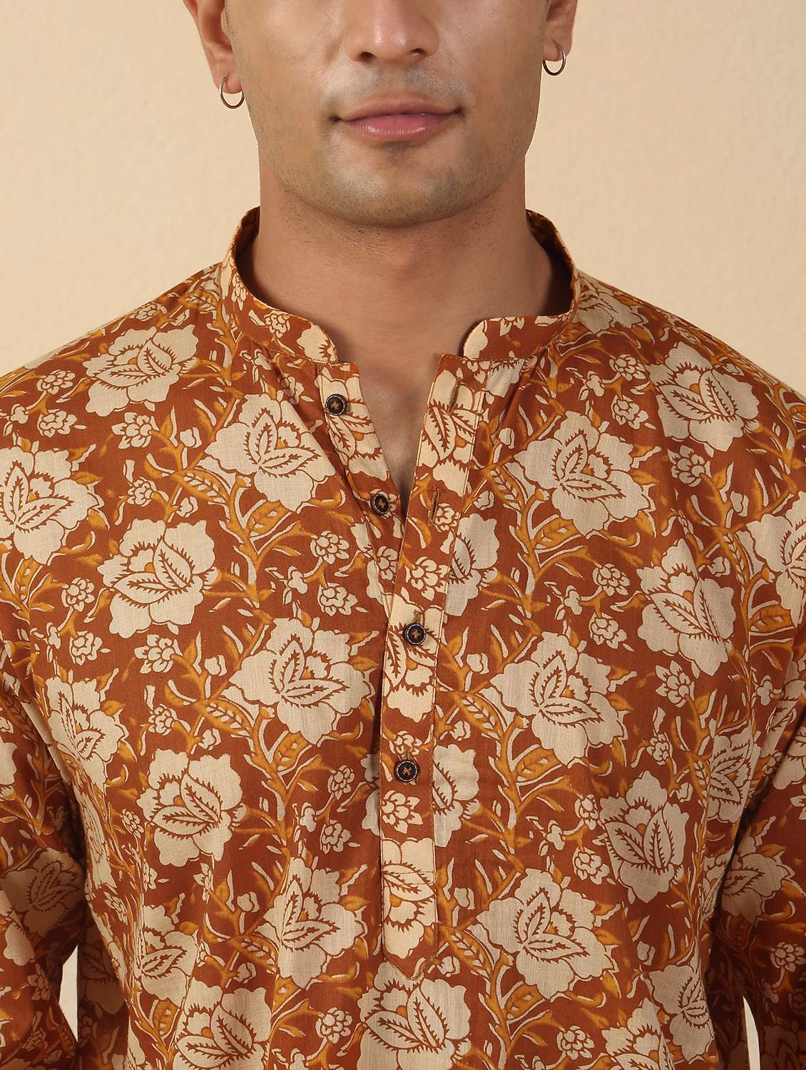 men printed mandarin neck short kurta - 22619211 -  Standard Image - 1