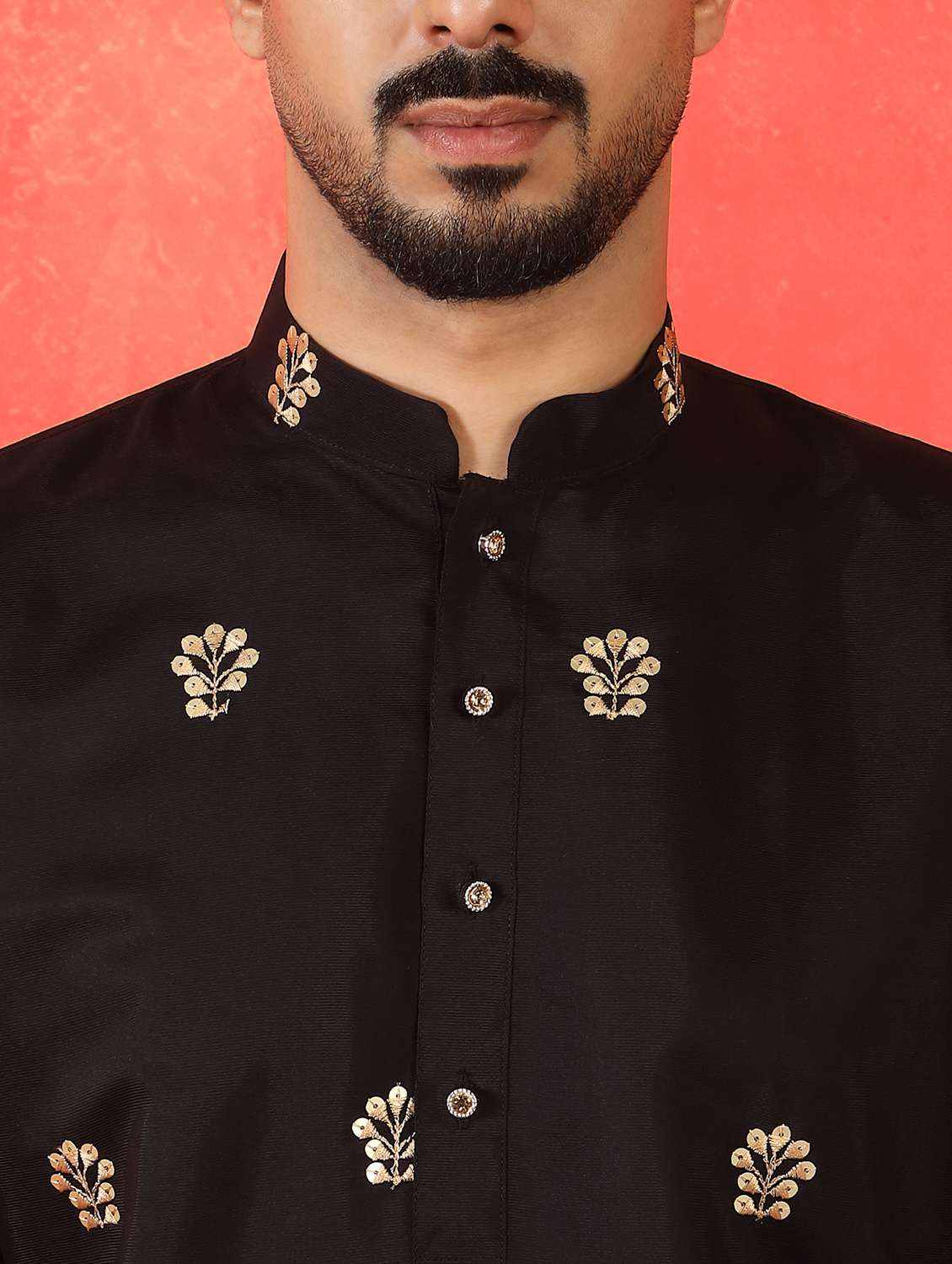 men solid with work mandarin neck long kurta - 22619253 -  Standard Image - 1