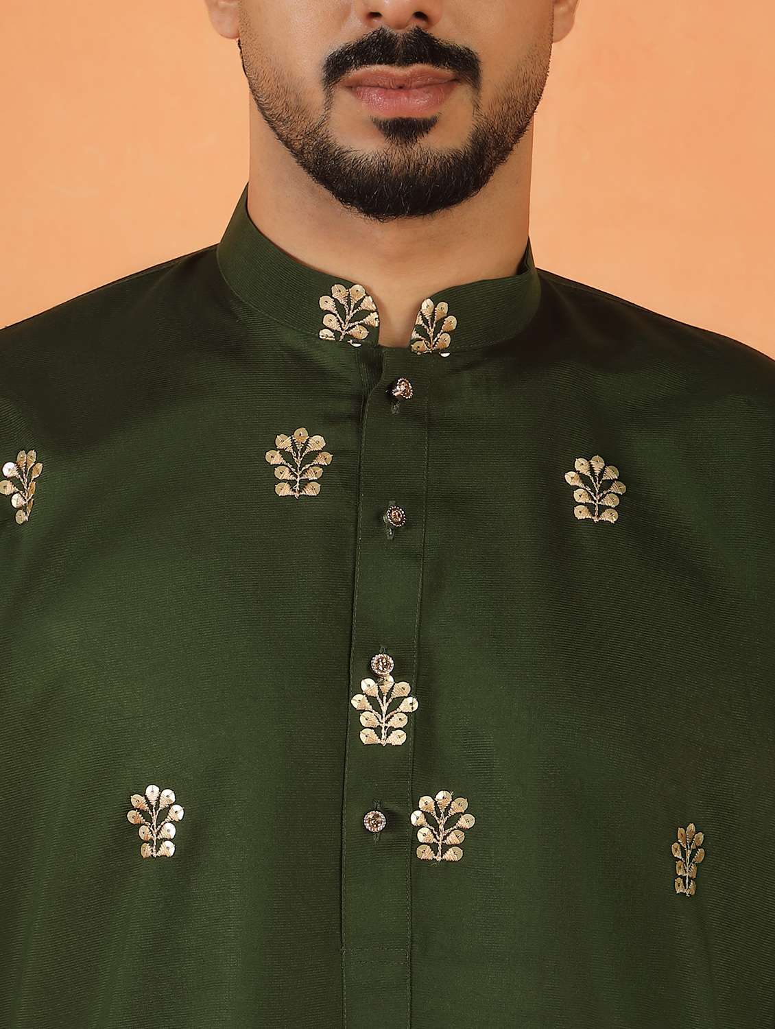 men solid with work mandarin neck long kurta - 22619254 -  Standard Image - 1