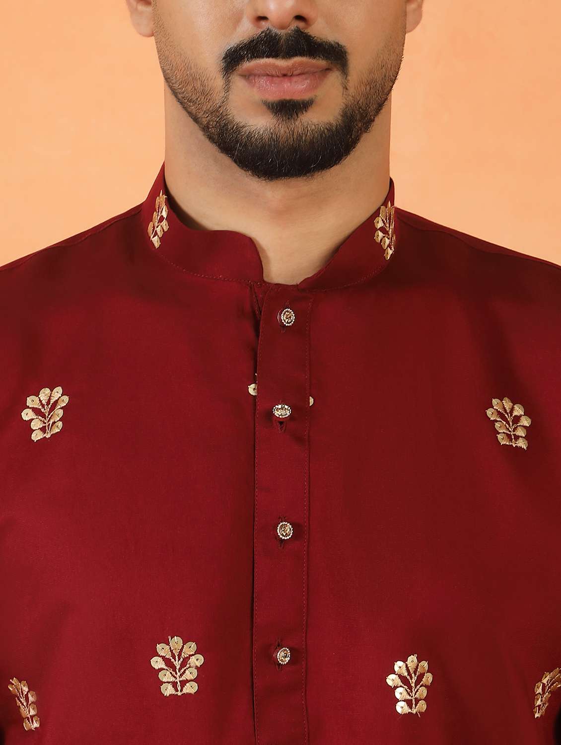 men solid with work mandarin neck long kurta - 22619255 -  Standard Image - 1