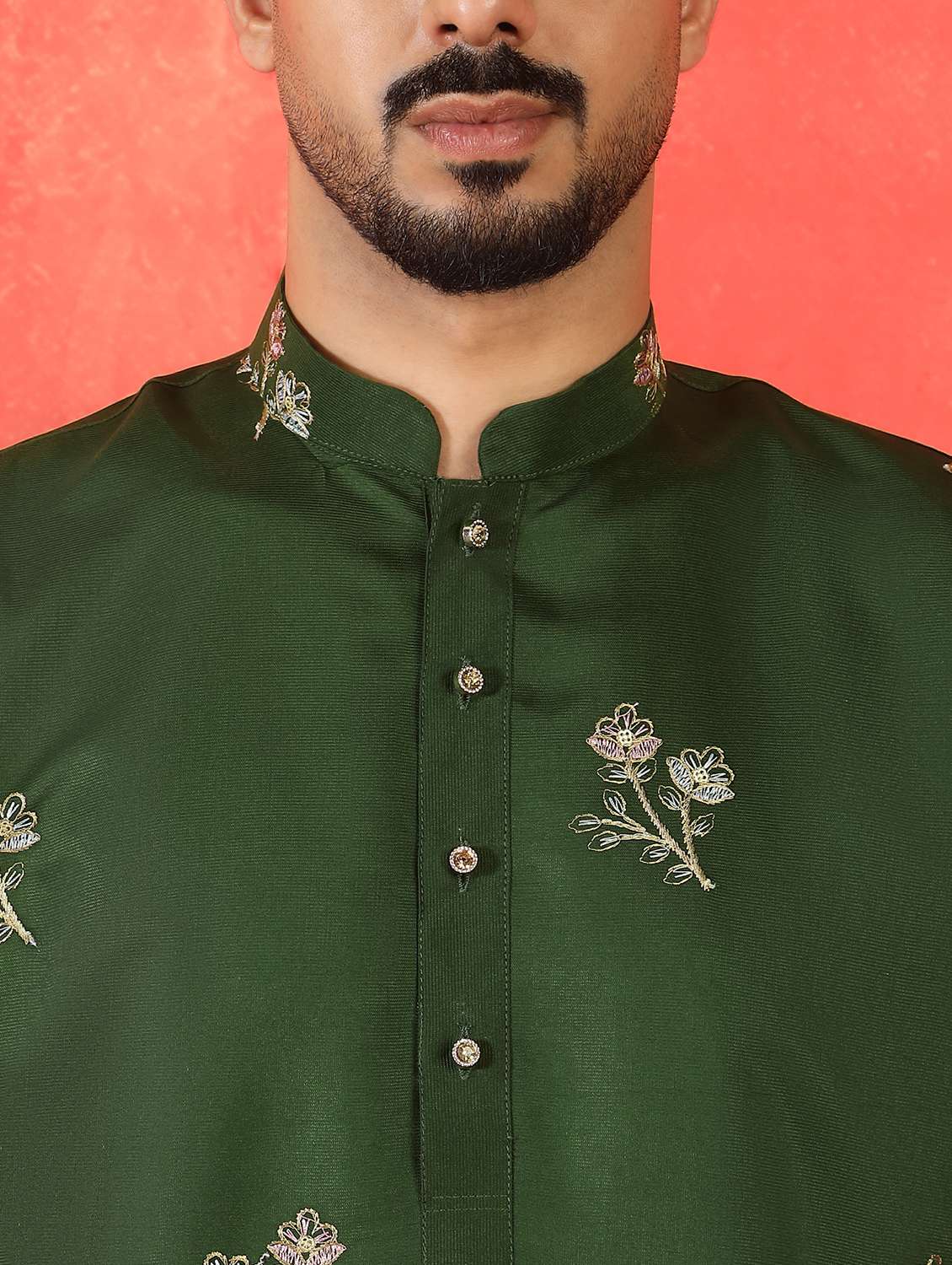 men solid with work mandarin neck long kurta - 22619259 -  Standard Image - 1