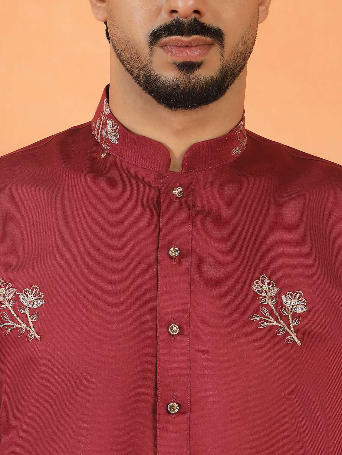 men solid with work mandarin neck long kurta - 22619260 -  Standard Image - 1