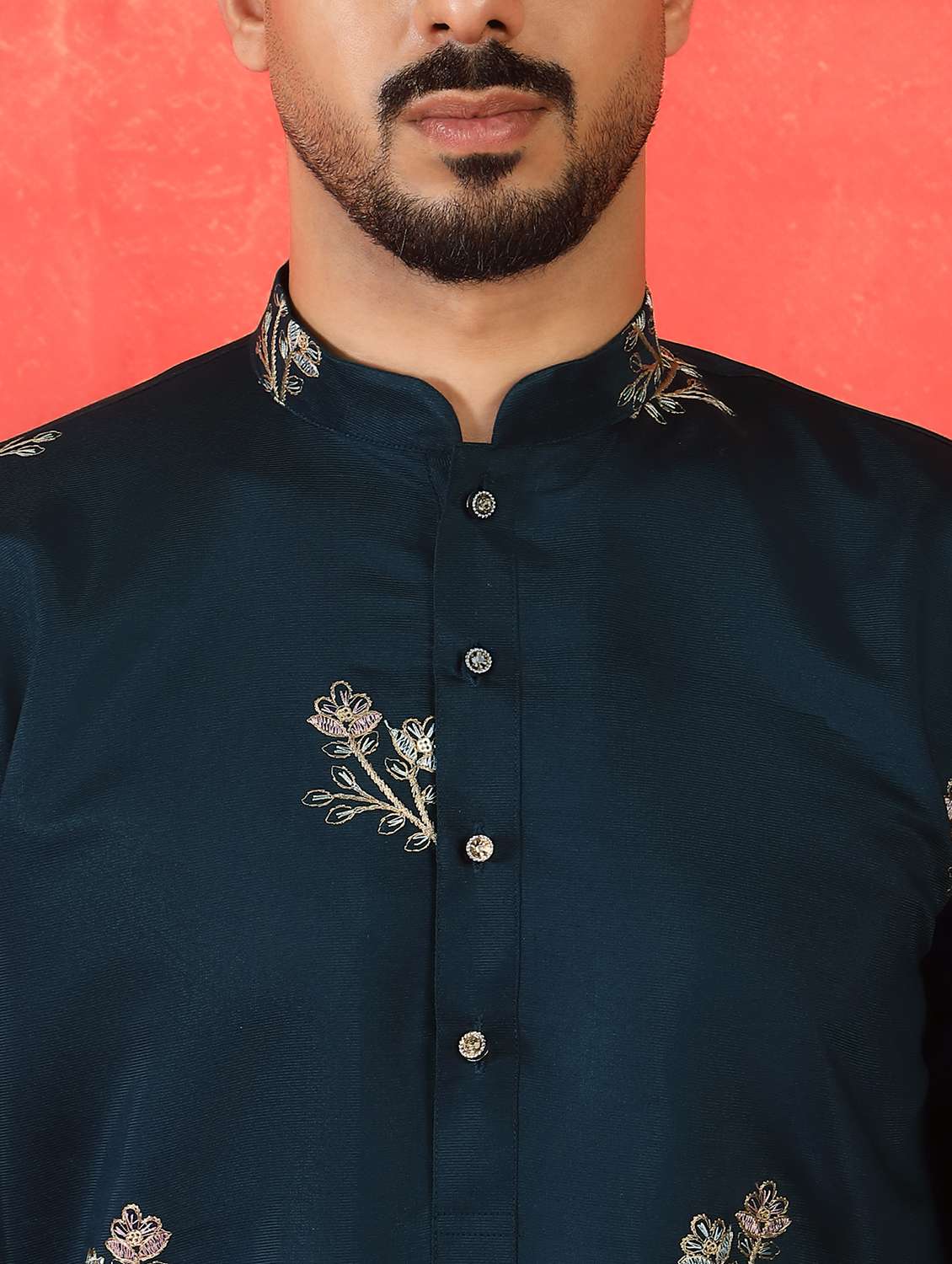 men solid with work mandarin neck long kurta - 22619261 -  Standard Image - 1