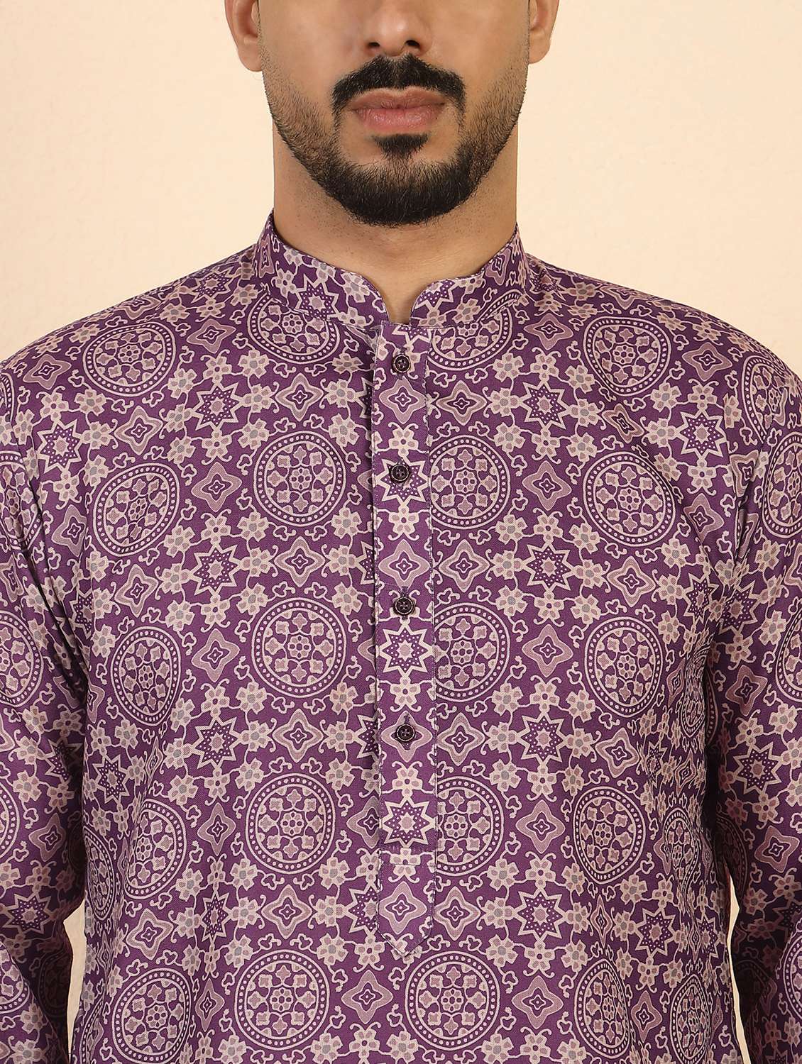 men printed mandarin neck long kurta - 22619275 -  Standard Image - 1