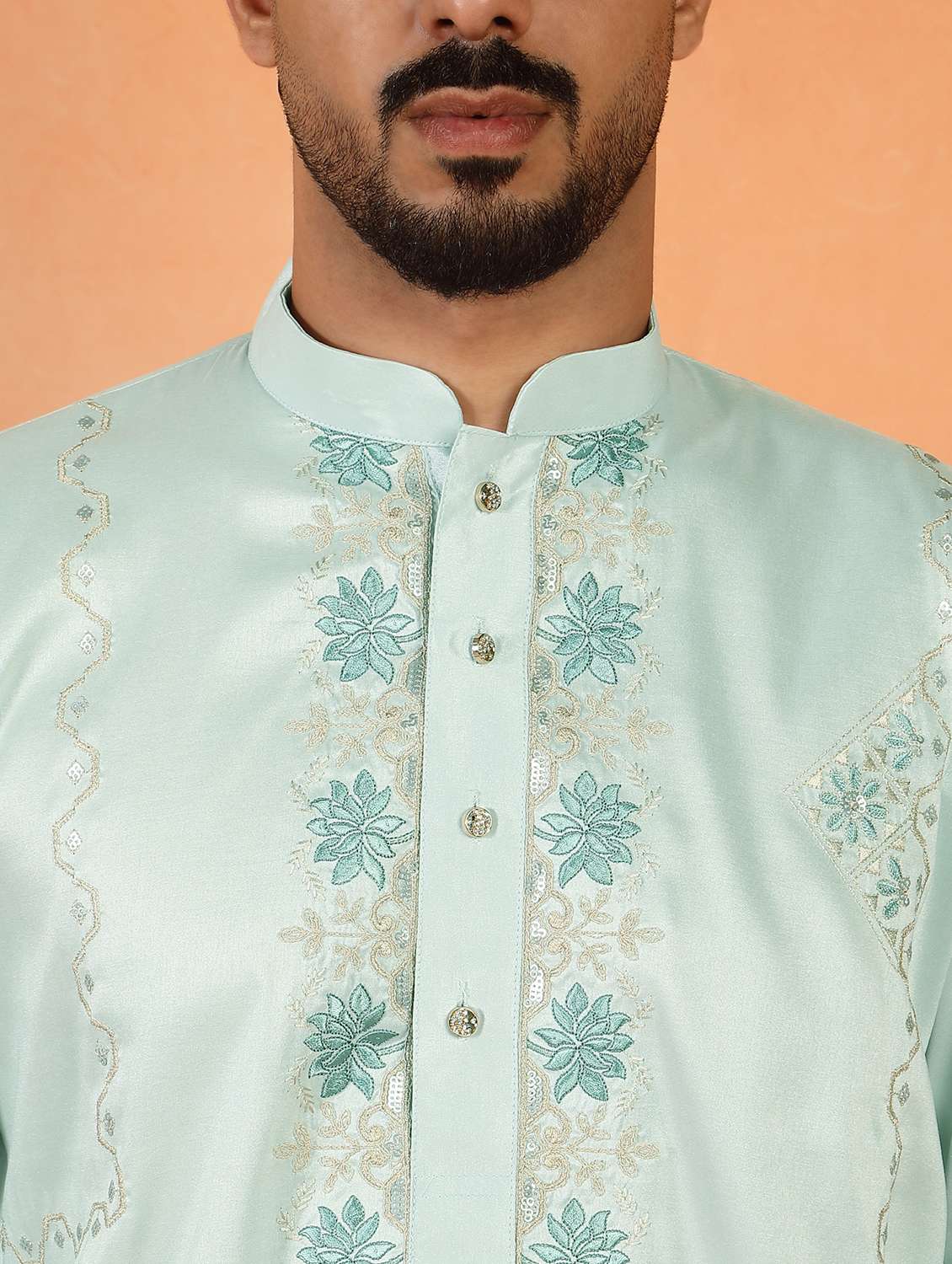 men embroidered mandarin neck long kurta - 22619276 -  Standard Image - 1