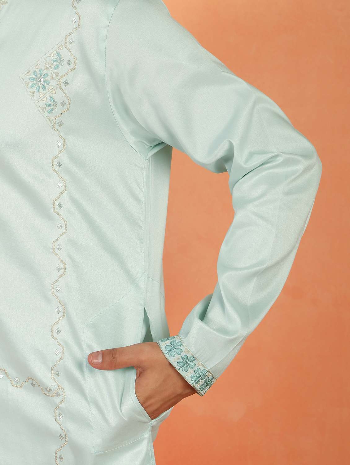men embroidered mandarin neck long kurta - 22619276 -  Standard Image - 4