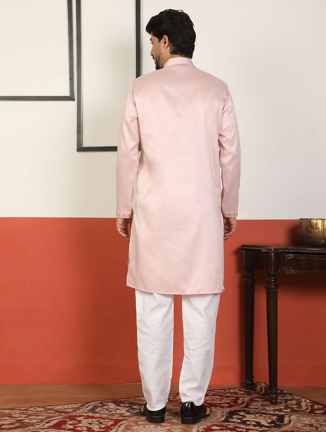 men embroidered mandarin neck long kurta - 22619277 -  Standard Image - 4