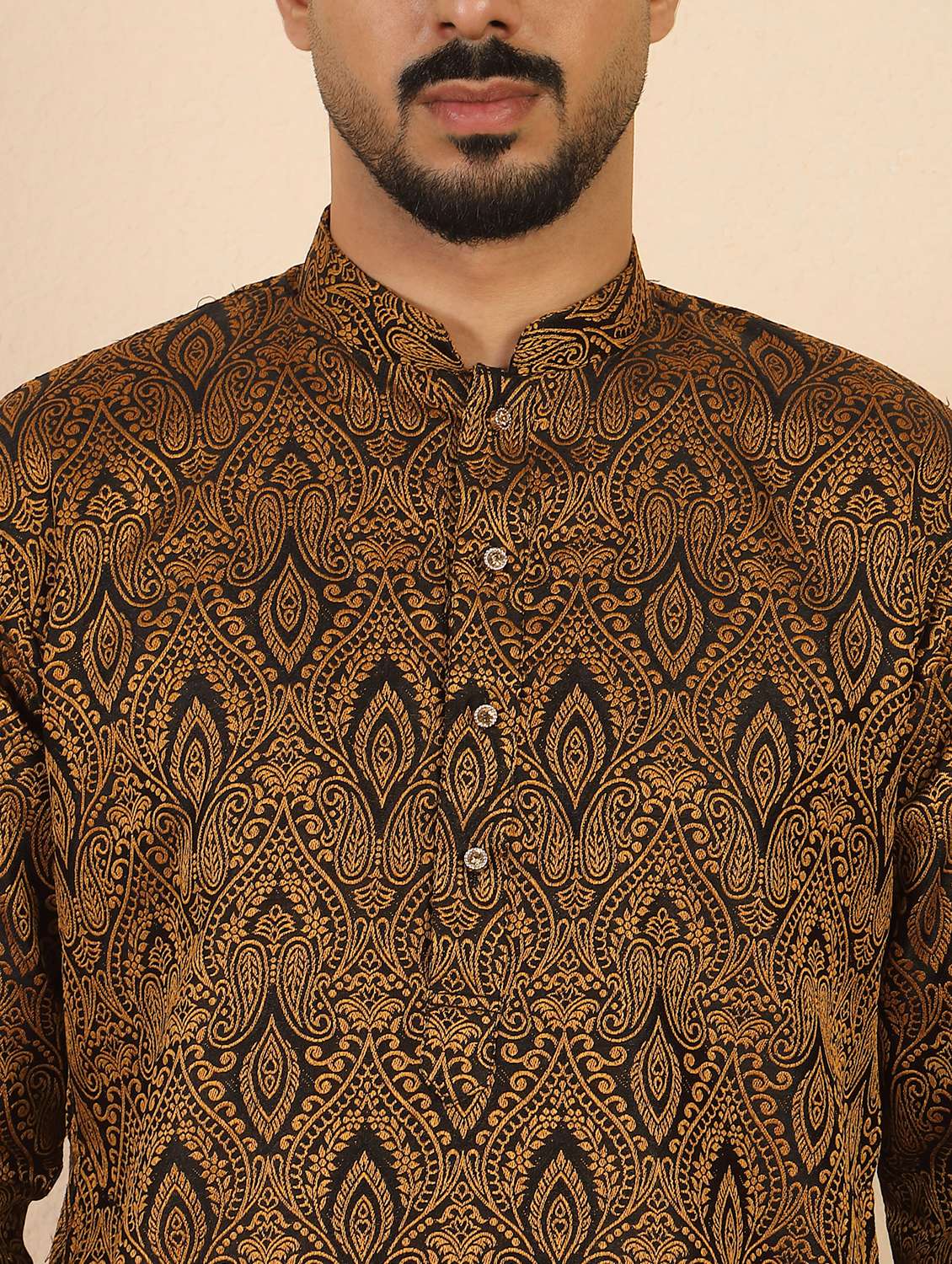 men self design mandarin neck long kurta - 22619279 -  Standard Image - 1
