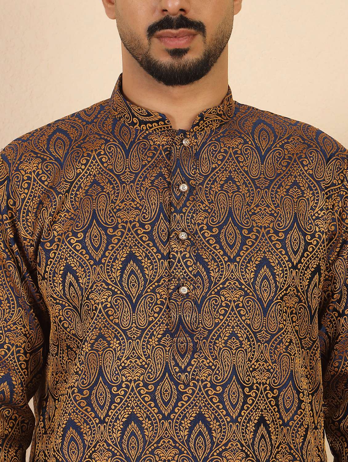 men self design mandarin neck long kurta - 22619280 -  Standard Image - 1