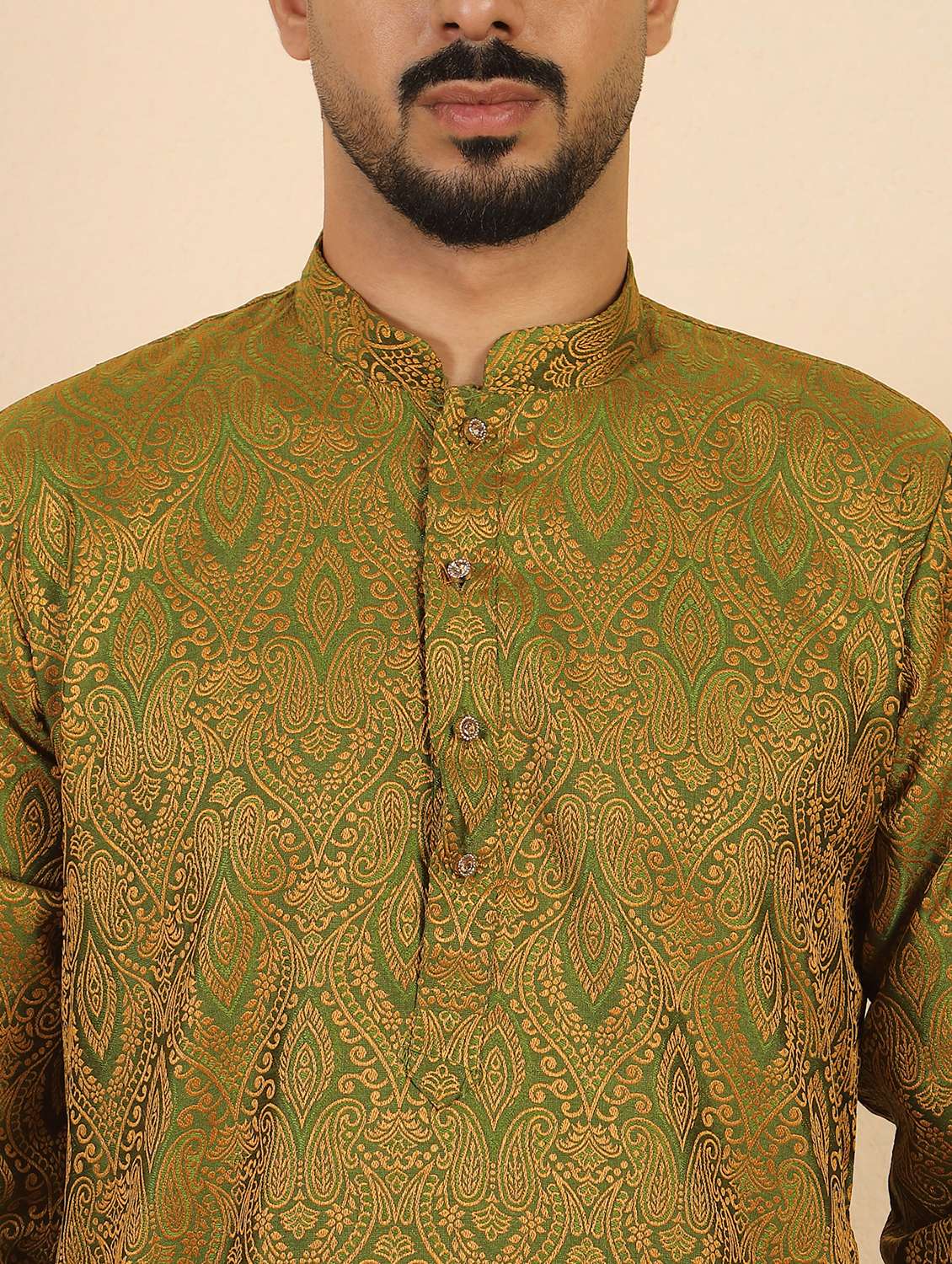 men self design mandarin neck long kurta - 22619281 -  Standard Image - 1