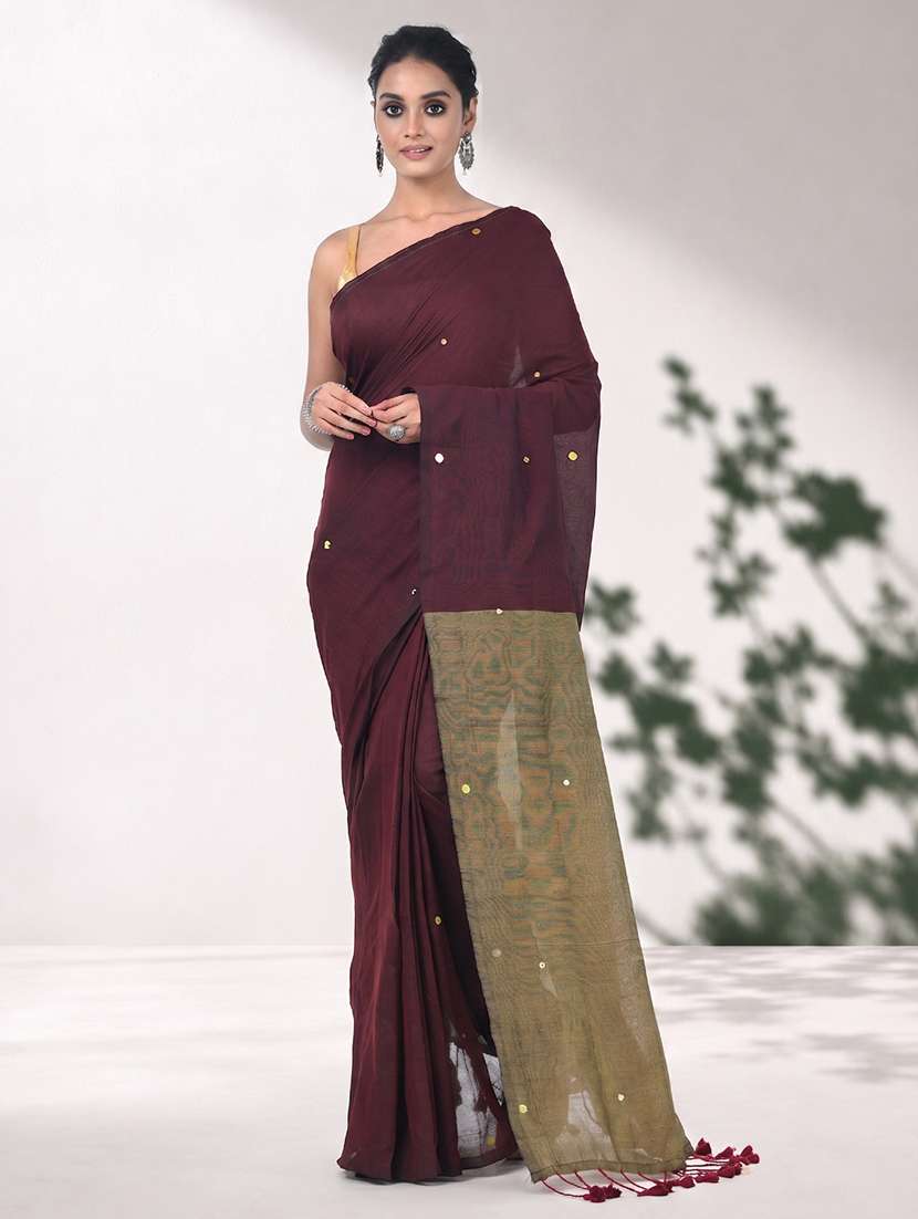 women solid with work embellished saree with blouse