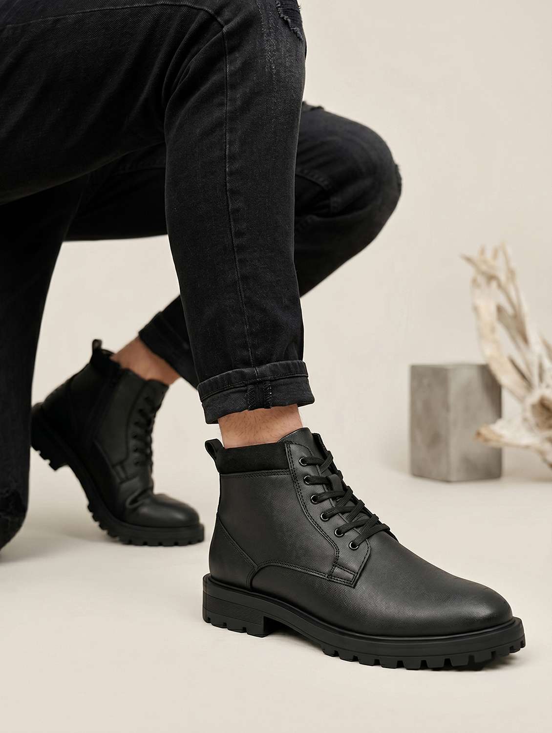men solid lace up high ankle boots - 22619342 -  Standard Image - 4