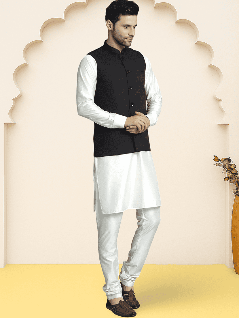 Men Solid Sleeveless Regular Fit Nehru Jacket - 22619383 -  Standard Image - 4