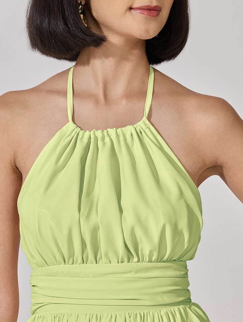 Women Solid Halter Neck Tiered Dress - 22619446 -  Standard Image - 1
