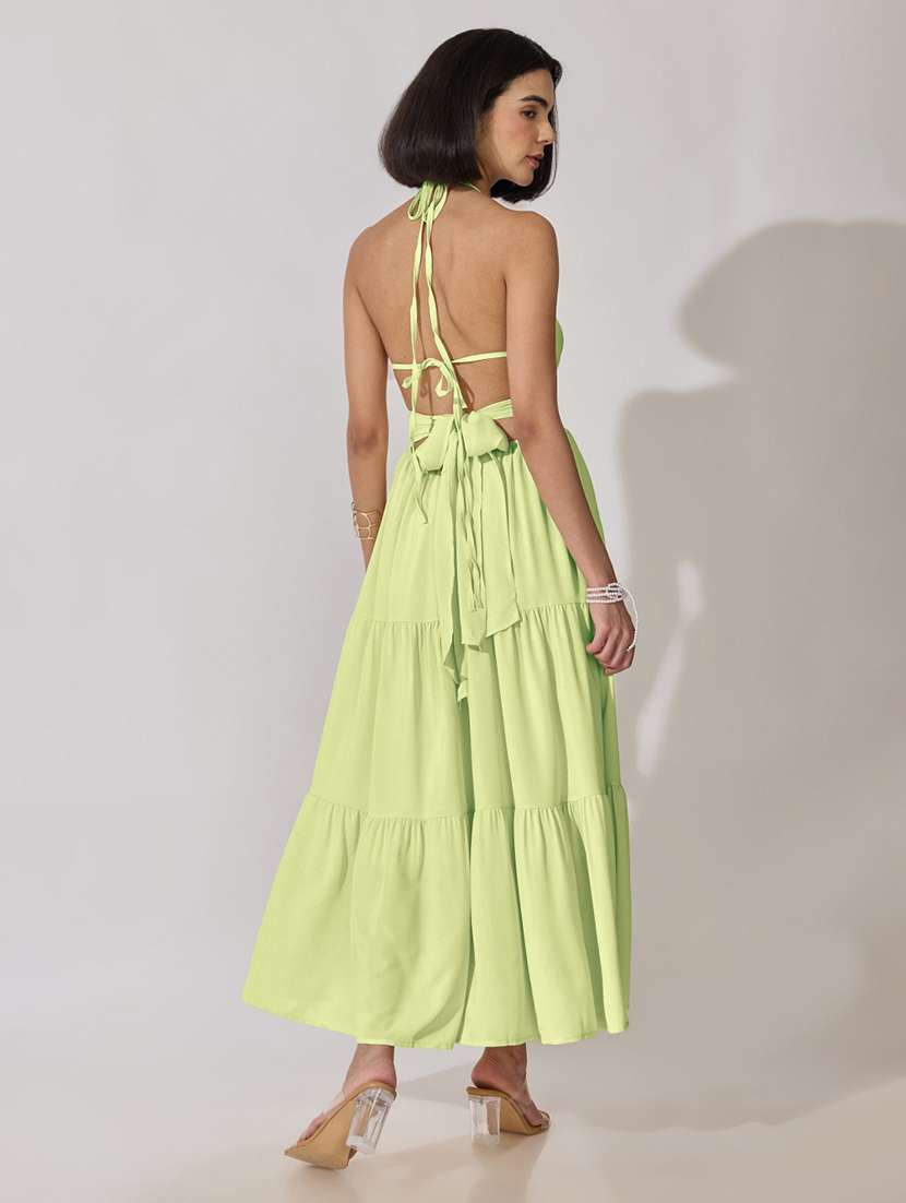 Women Solid Halter Neck Tiered Dress - 22619446 -  Standard Image - 4
