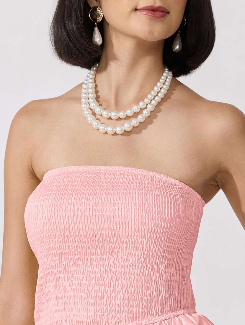 Women Solid Off Shoulder Layered Dress - 22619447 -  Standard Image - 1