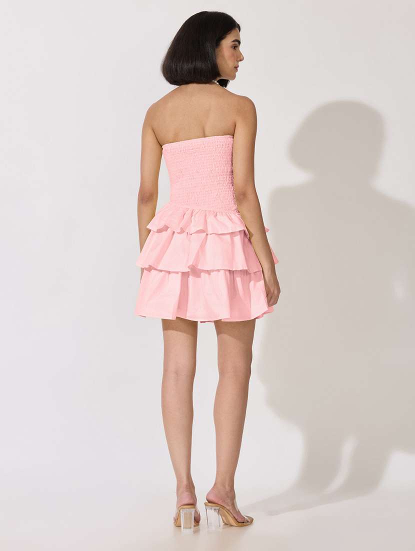 Women Solid Off Shoulder Layered Dress - 22619447 -  Standard Image - 4