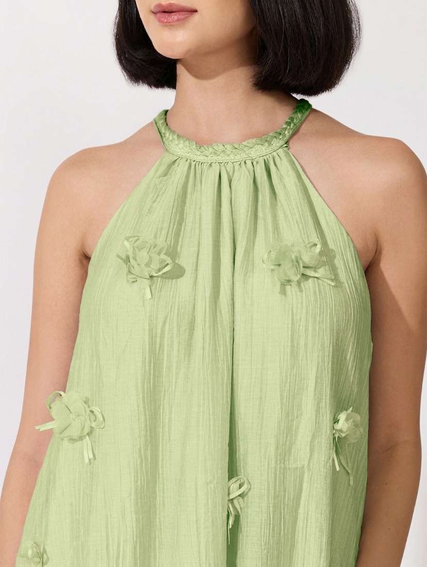 Women Solid Applique Detailed Halter Neck Layered Dress - 22619452 -  Standard Image - 1
