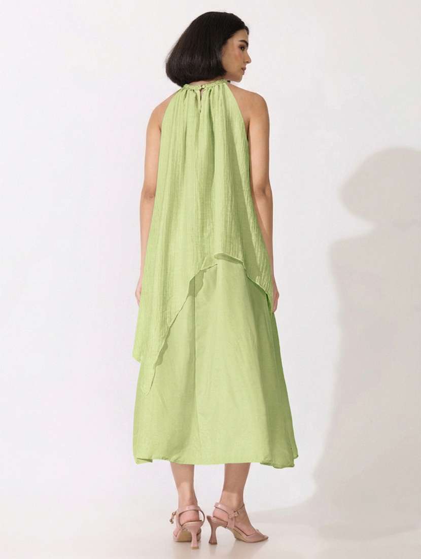 Women Solid Applique Detailed Halter Neck Layered Dress - 22619452 -  Standard Image - 4