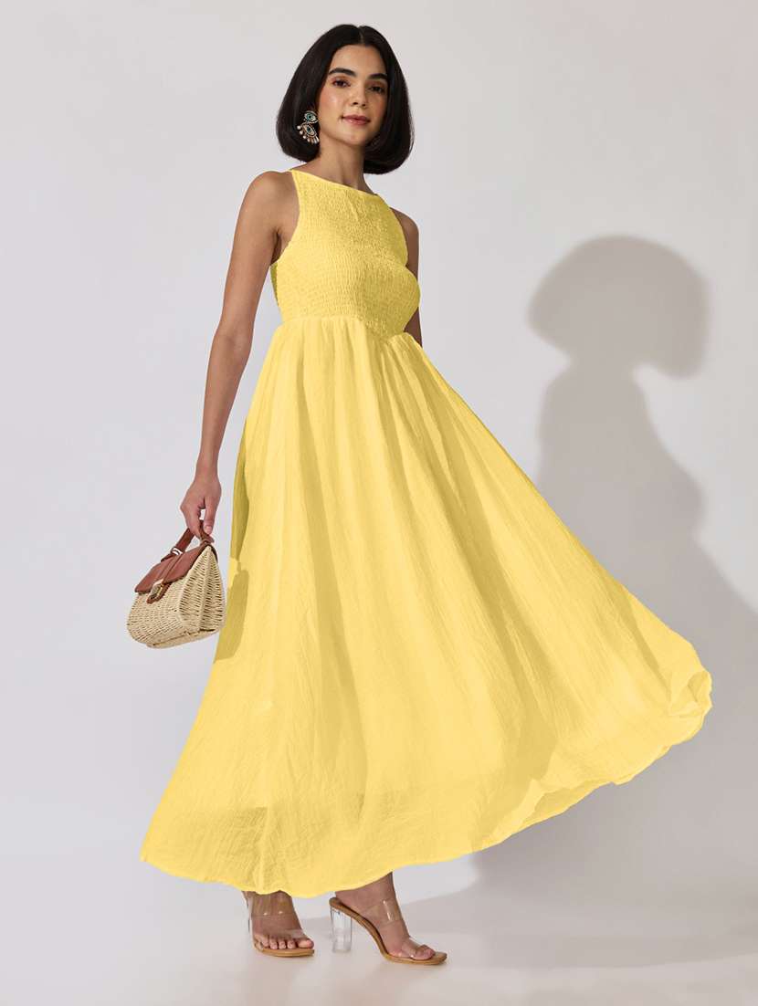 women solid sleeveless fit and flare dress