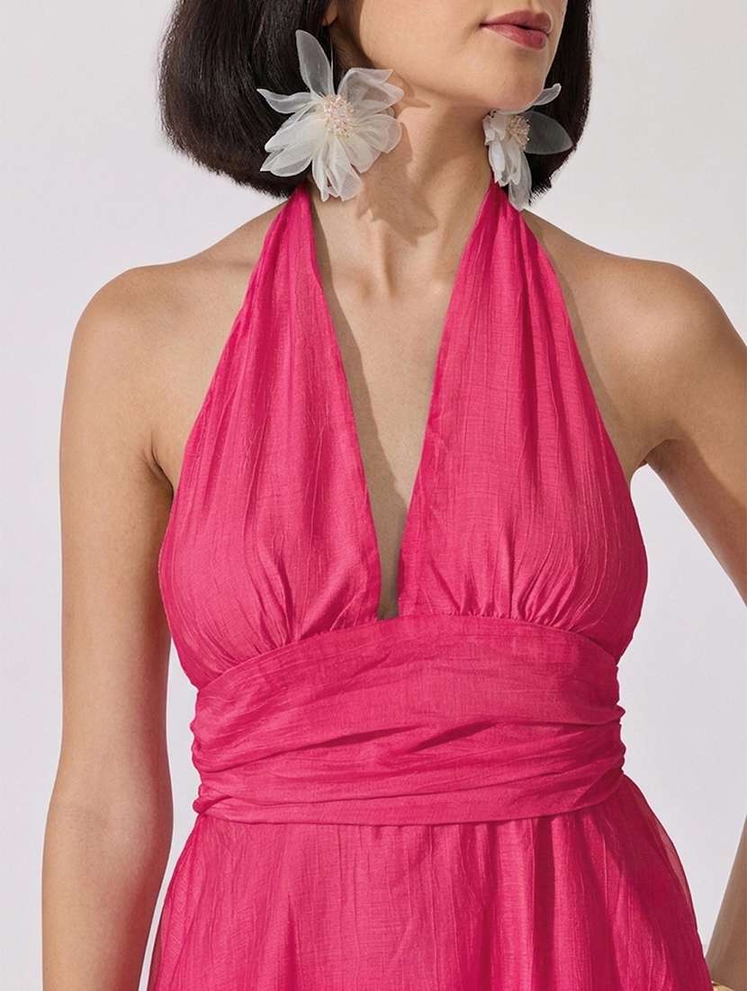 Women Solid Halter Neck Layered Dress - 22619460 -  Standard Image - 1