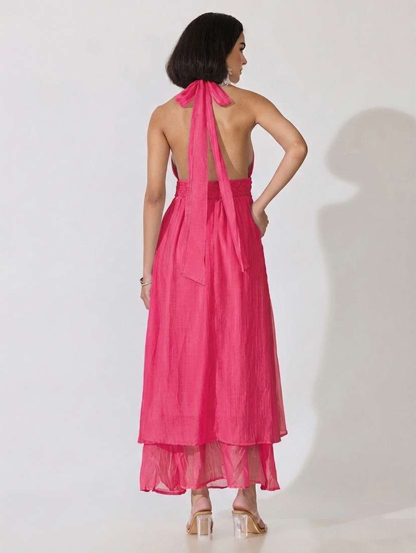 Women Solid Halter Neck Layered Dress - 22619460 -  Standard Image - 4