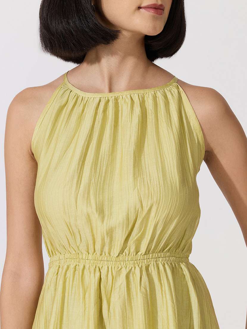 Women Self Design Halter Neck Fit And Flare Dress - 22619472 -  Standard Image - 1