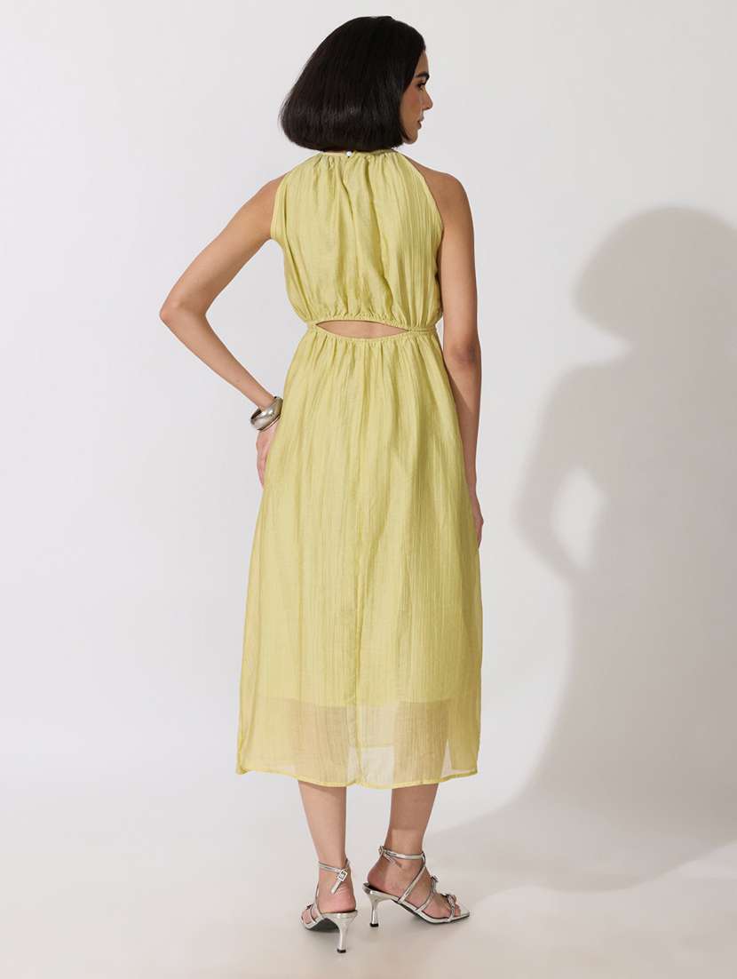 Women Self Design Halter Neck Fit And Flare Dress - 22619472 -  Standard Image - 4