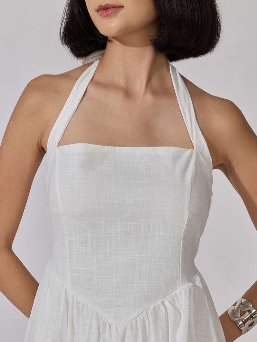 Women Solid Halter Neck Layered Dress - 22619473 -  Standard Image - 1