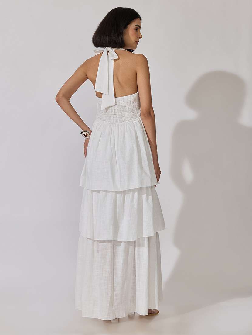 Women Solid Halter Neck Layered Dress - 22619473 -  Standard Image - 4
