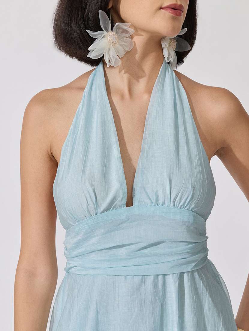 Women Solid Halter Neck Layered Dress - 22619475 -  Standard Image - 1