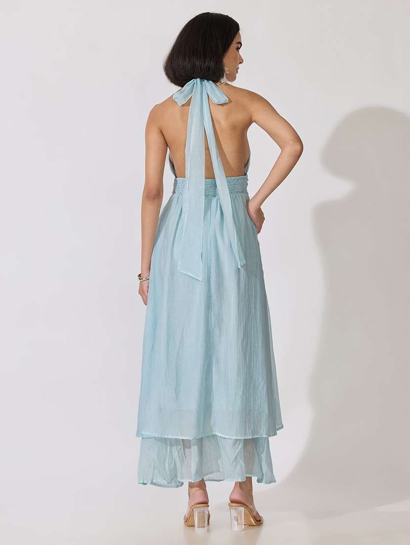 Women Solid Halter Neck Layered Dress - 22619475 -  Standard Image - 4