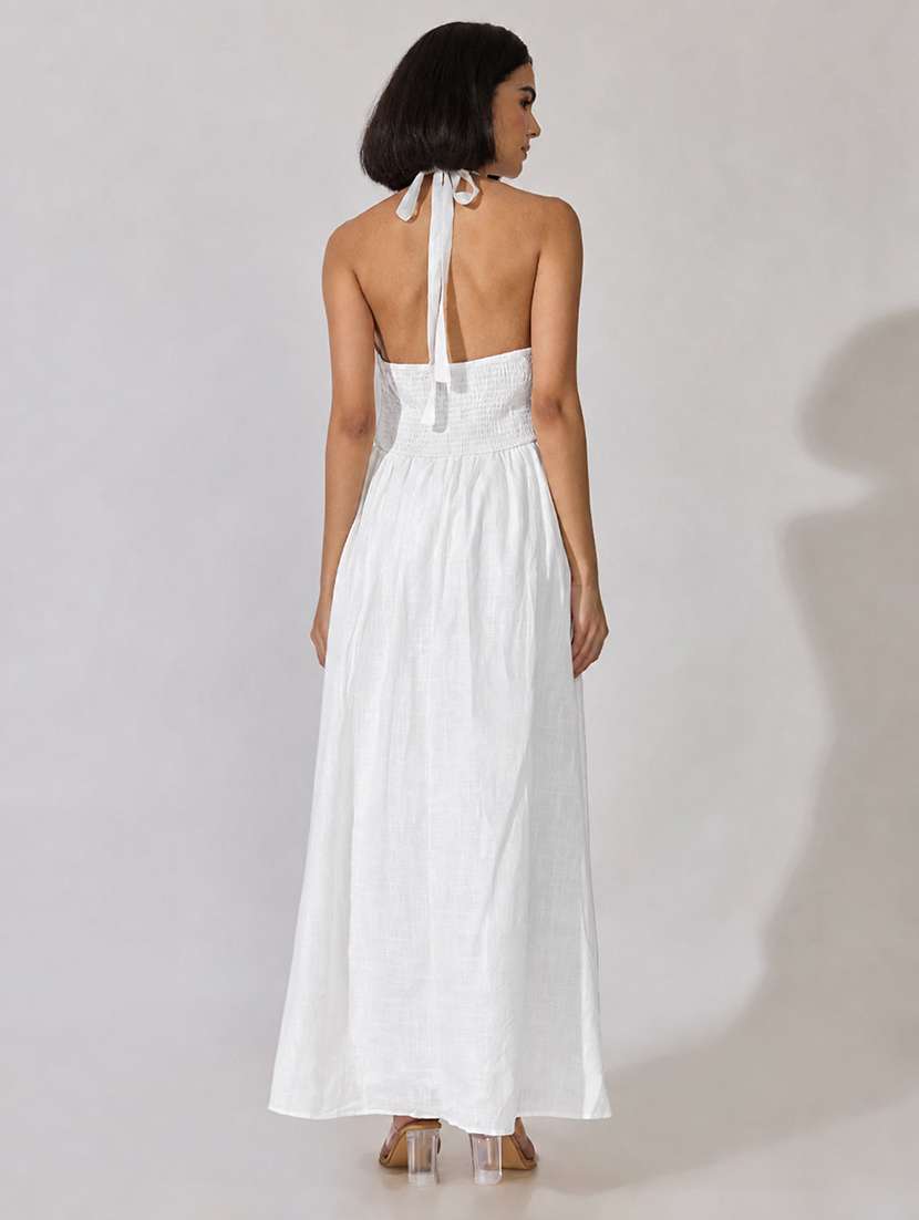 Women Solid Halter Neck Fit And Flare Dress - 22619477 -  Standard Image - 4