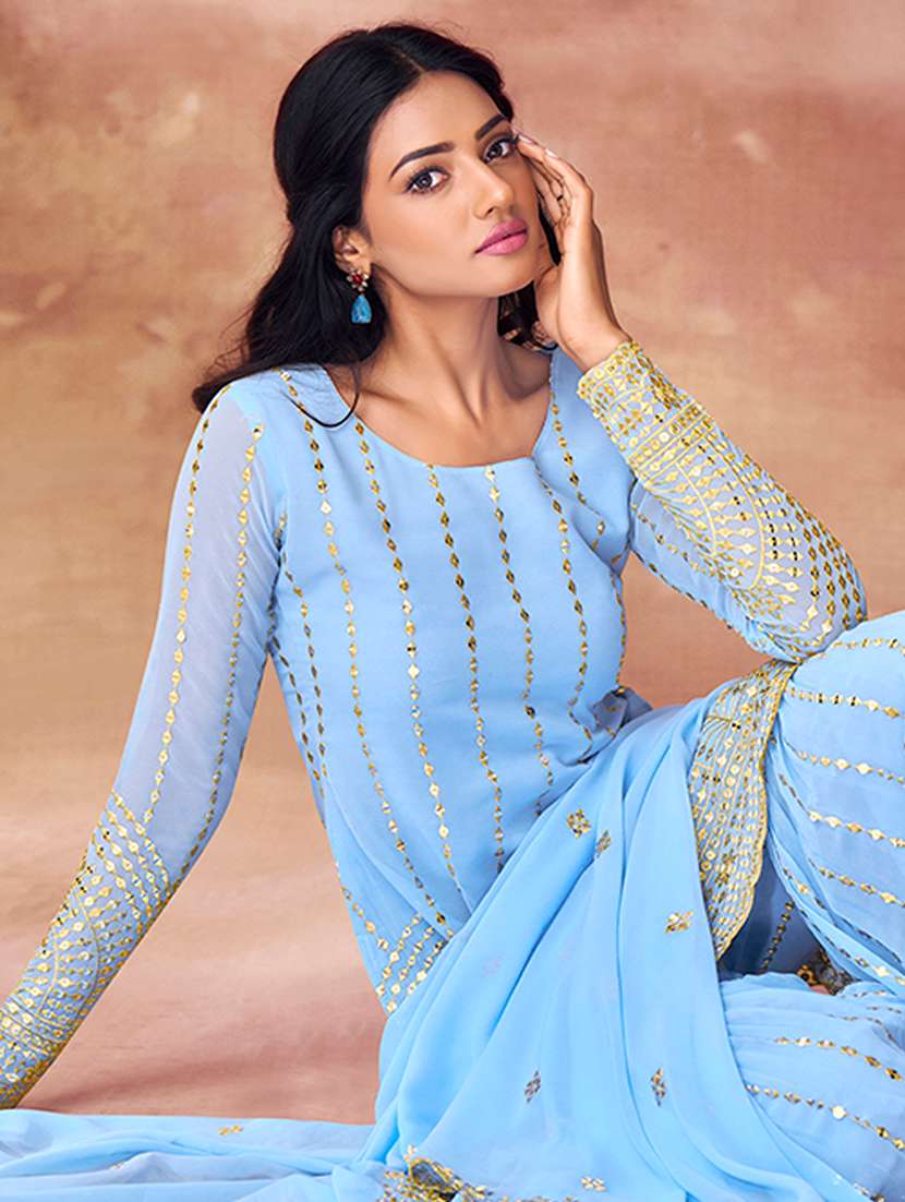 women embroidered long sleeves kurta sharara set with dupatta - 22619483 -  Standard Image - 4