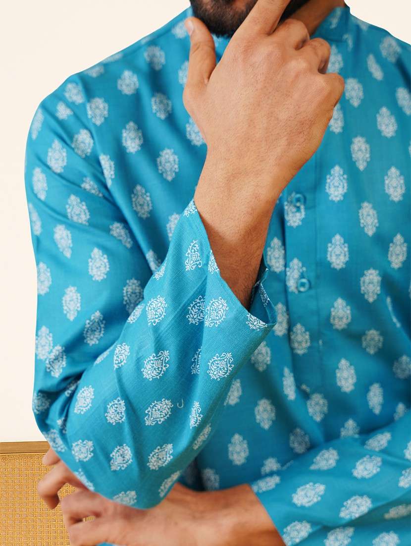 men printed long sleeves kurta pyjama set - 22624657 -  Standard Image - 4
