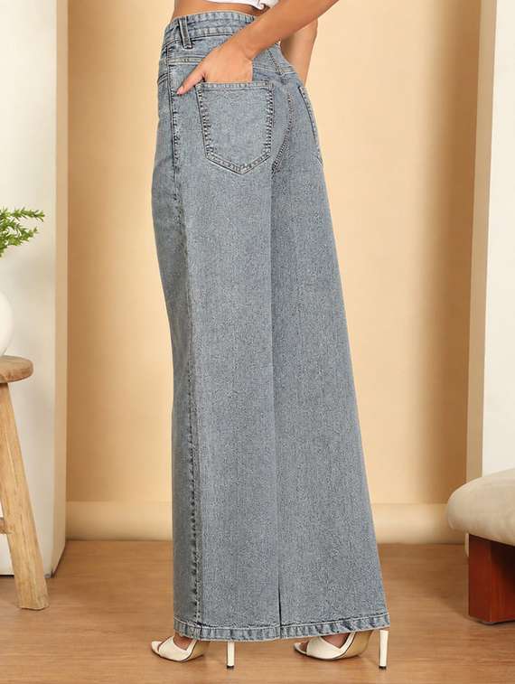 women plain mid rise wide leg jeans - 22624762 -  Standard Image - 4