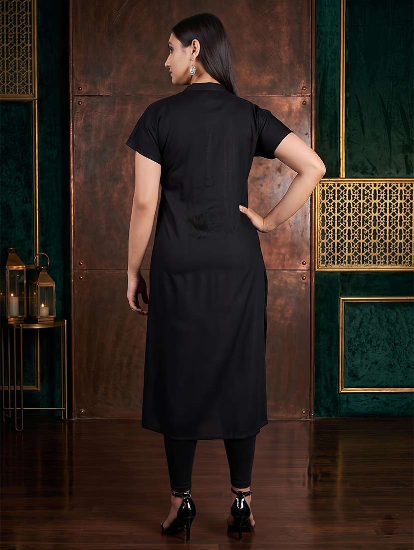 women solid short sleeves straight kurta - 22624775 -  Standard Image - 4