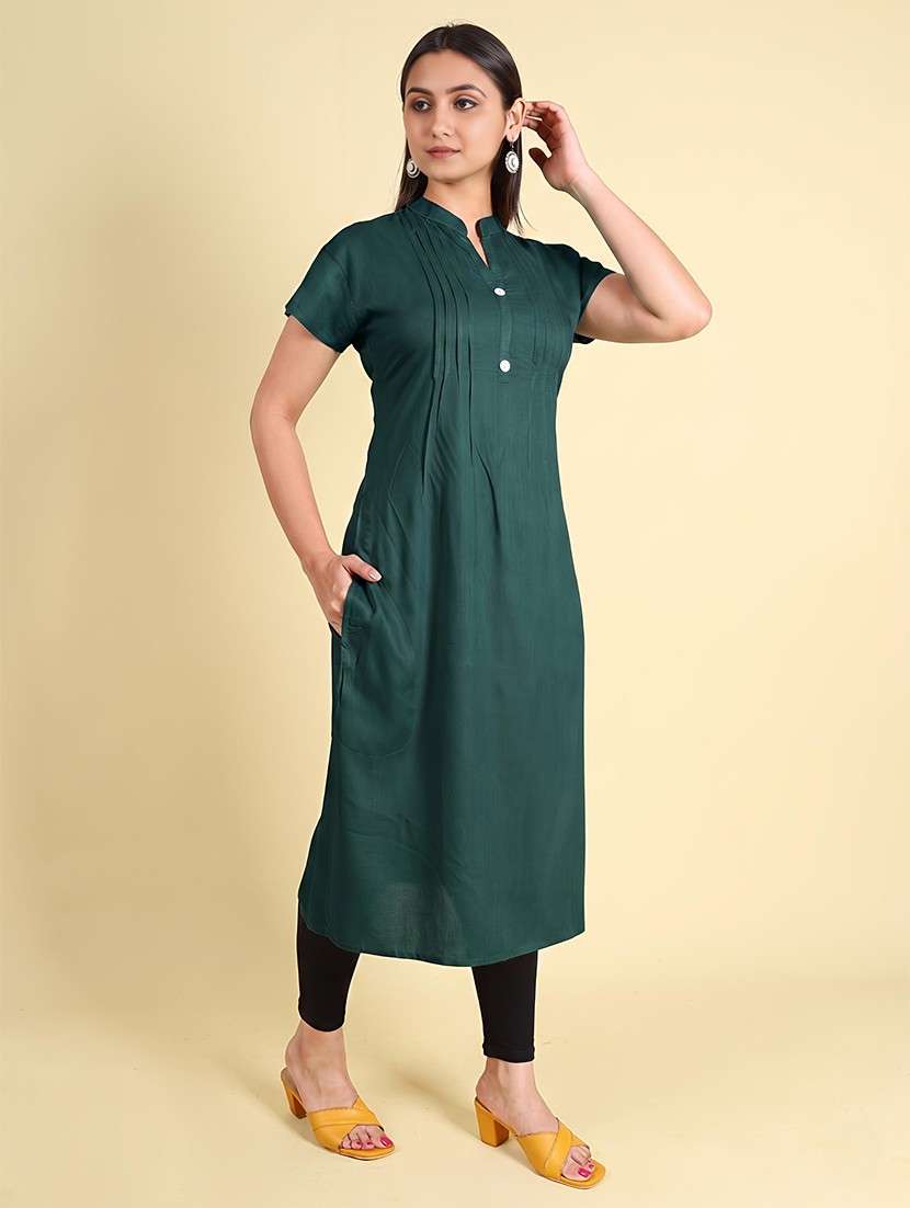 women solid short sleeves straight kurta - 22624776 -  Standard Image - 1