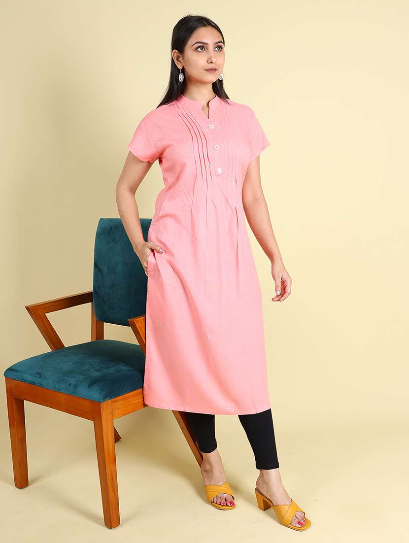 women solid short sleeves straight kurta