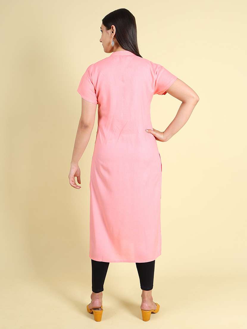 Women Solid Short Sleeves Straight Kurta - 22624778 -  Standard Image - 4