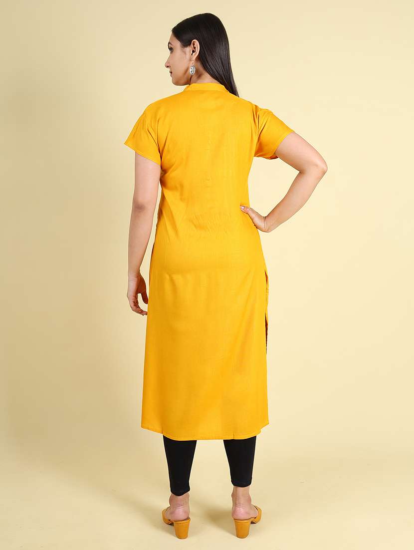 women solid short sleeves straight kurta - 22624783 -  Standard Image - 4