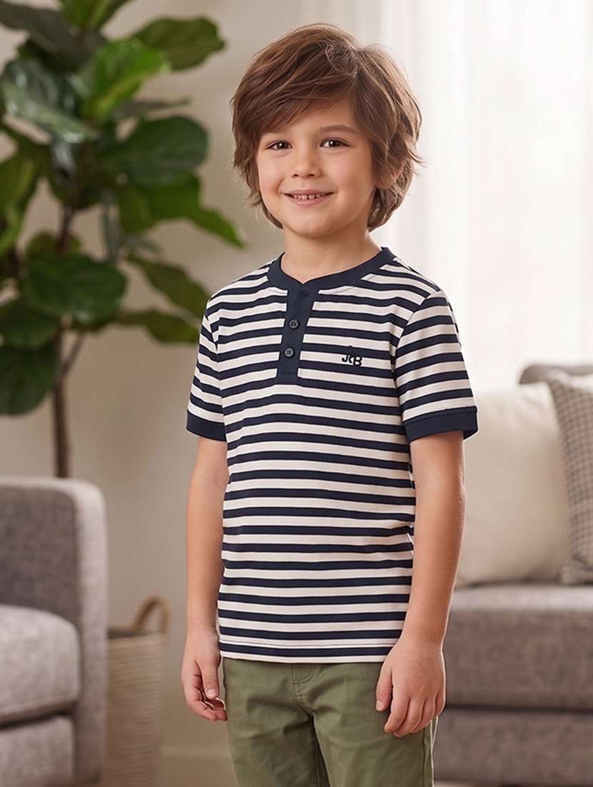 Boys Striped Short Sleeves Regular Fit T-shirt - 22624864 -  Standard Image - 1