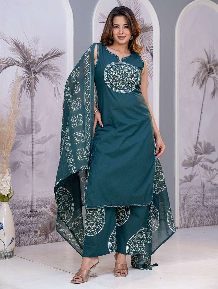 women printed sleeveless kurta pant set with dupatta - 22625683 -  Standard Image - 1